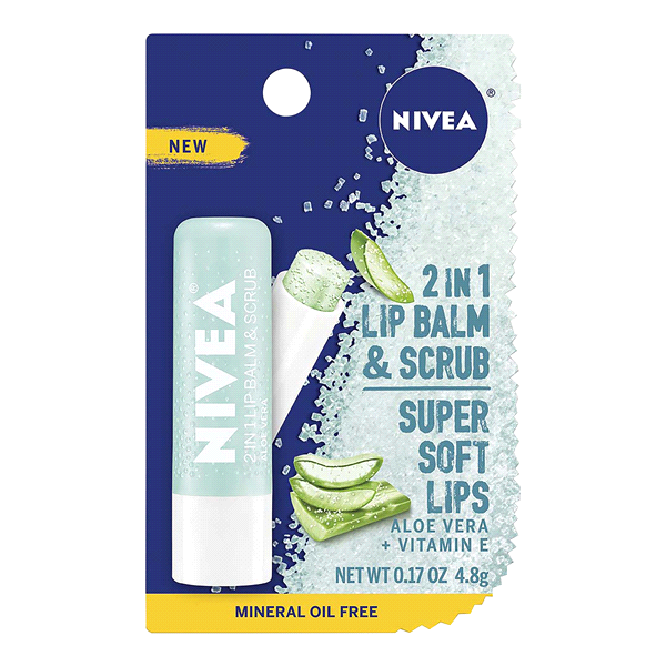 slide 1 of 1, Nivea 2 In 1 Lip Balm & Scrub Aloe Vera & Vitamin E, 0.17 oz