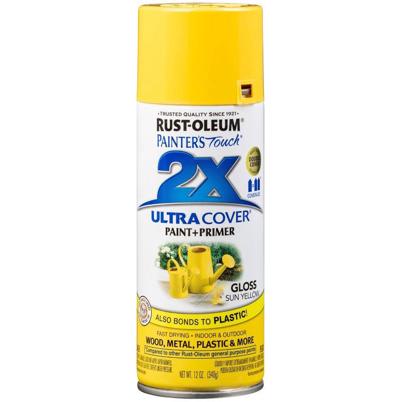 slide 4 of 13, Rust-Oleum 12oz 2X Painter's Touch Ultra Cover Gloss Sun Spray Paint Yellow, 12 oz