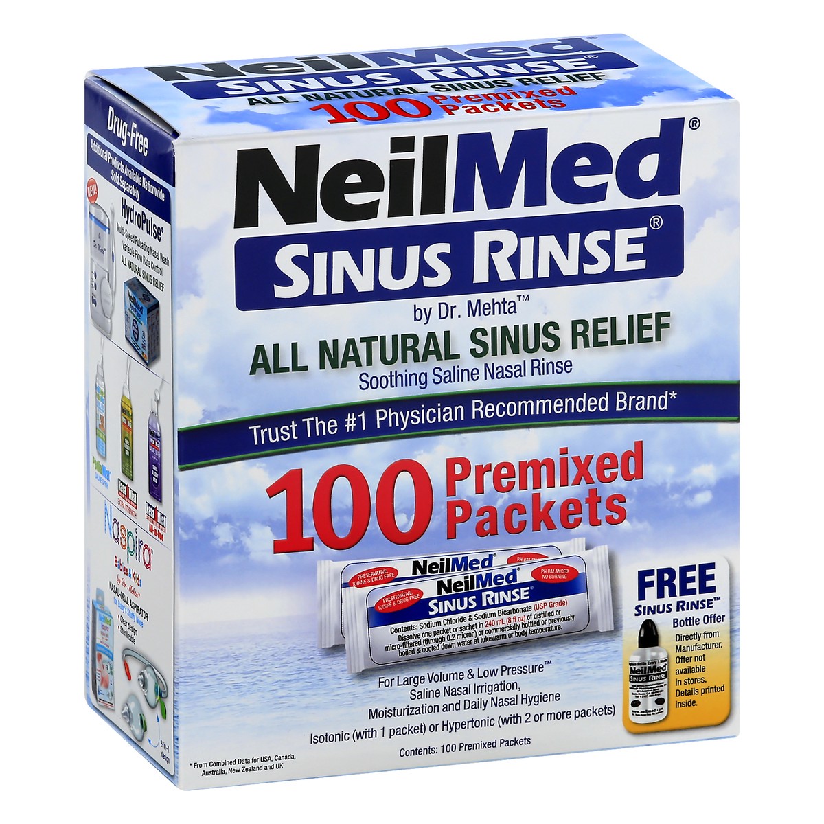 slide 9 of 9, NeilMed Sinus Rinse Premixed Packets Saline Nasal Rinse 100 ea, 100 ct