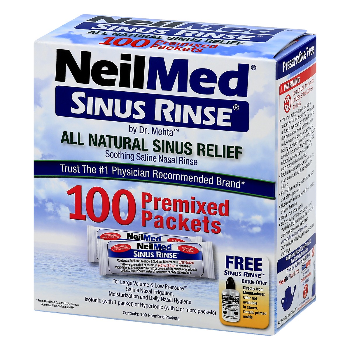 slide 7 of 9, NeilMed Sinus Rinse Premixed Packets Saline Nasal Rinse 100 ea, 100 ct