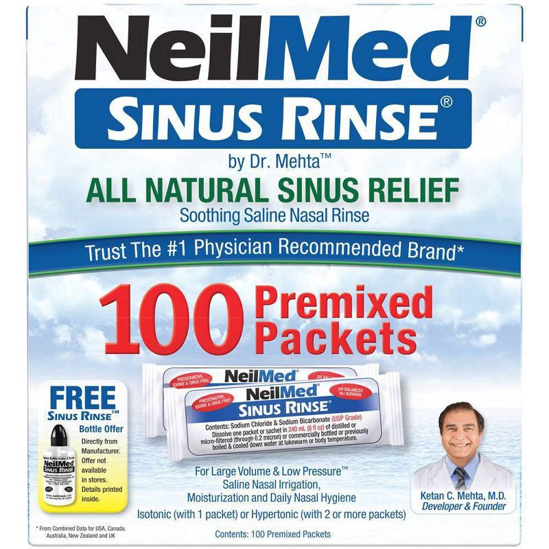 slide 1 of 9, NeilMed Sinus Rinse Premixed Packets Saline Nasal Rinse 100 ea, 100 ct