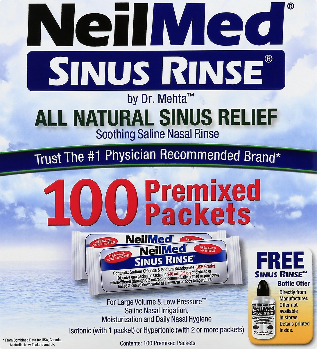 slide 4 of 9, NeilMed Sinus Rinse Premixed Packets Saline Nasal Rinse 100 ea, 100 ct