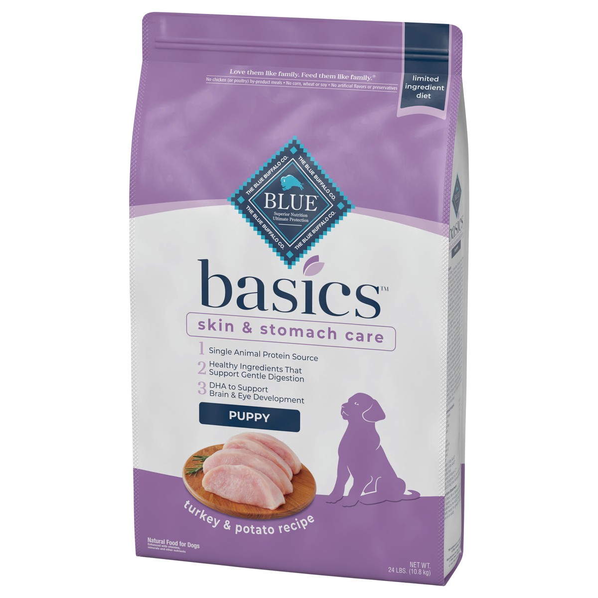 slide 2 of 11, Blue Buffalo Basics Skin & Stomach Care, Natural Puppy Dry Dog Food, Turkey & Potato 24-lb, 24 lb