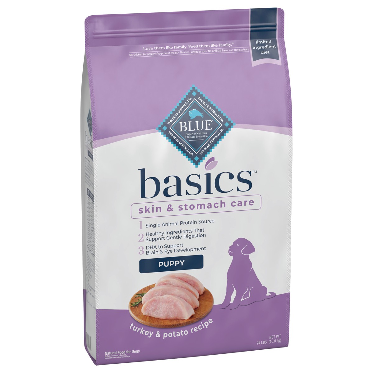 slide 7 of 11, Blue Buffalo Basics Skin & Stomach Care, Natural Puppy Dry Dog Food, Turkey & Potato 24-lb, 24 lb