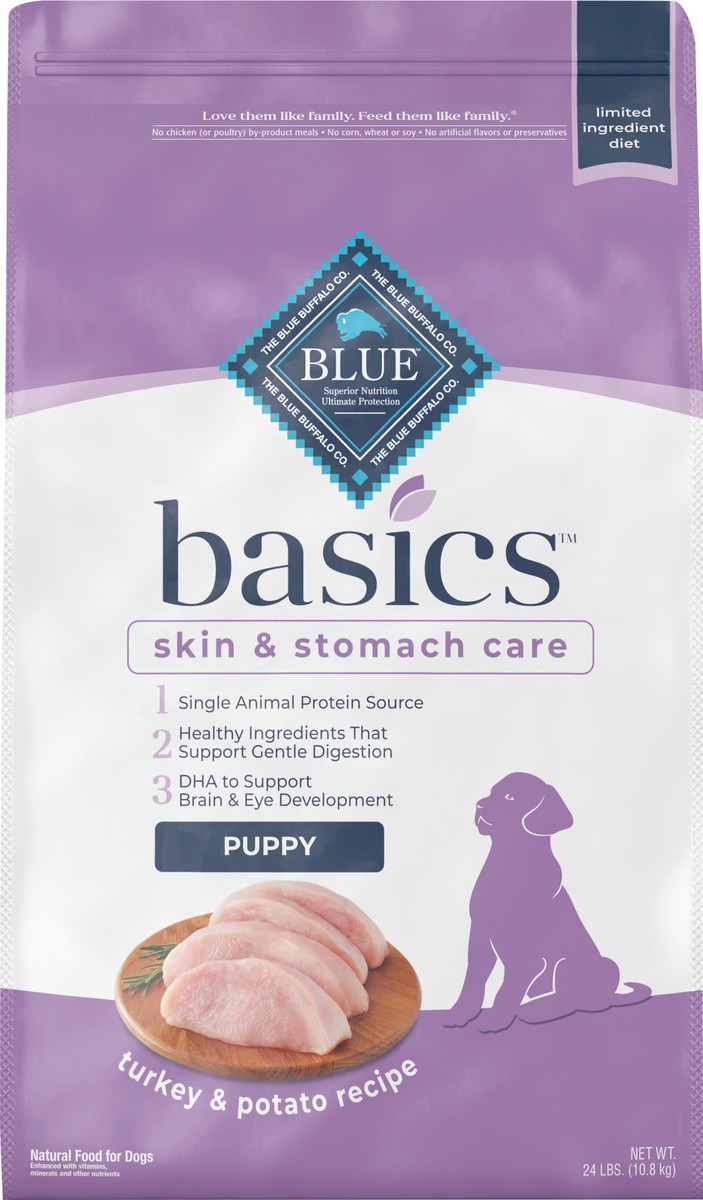 slide 9 of 11, Blue Buffalo Basics Skin & Stomach Care, Natural Puppy Dry Dog Food, Turkey & Potato 24-lb, 24 lb