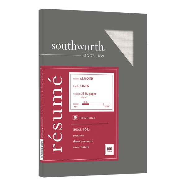 slide 1 of 4, Southworth Cotton Linen Resume Paper - Almond, 100 ct; 8 1/2 in x 11 in; 32 lb