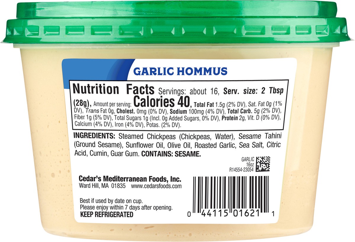 slide 7 of 7, Cedar's Garlic Lovers Hommus, 16 oz