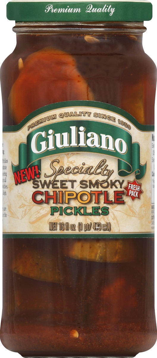 slide 2 of 2, Giuliano Specialty Sweet Smoky Chipotle Pickles, 16 oz