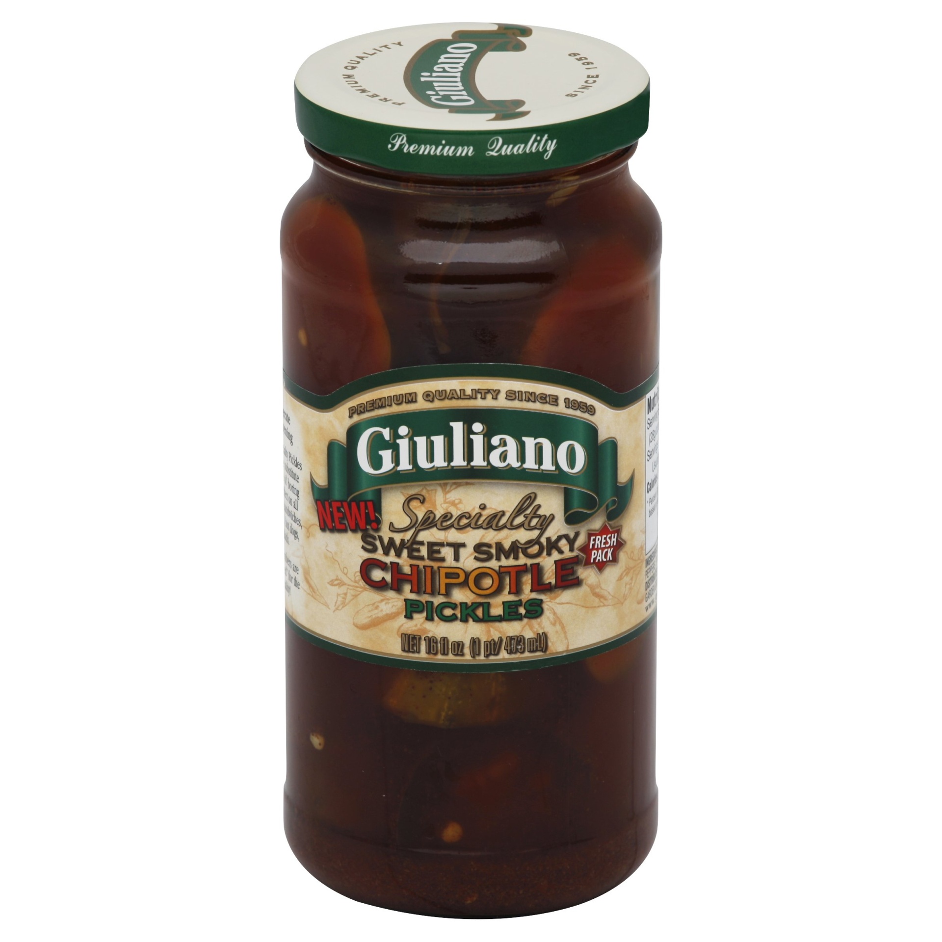 slide 1 of 2, Giuliano Specialty Sweet Smoky Chipotle Pickles, 16 oz