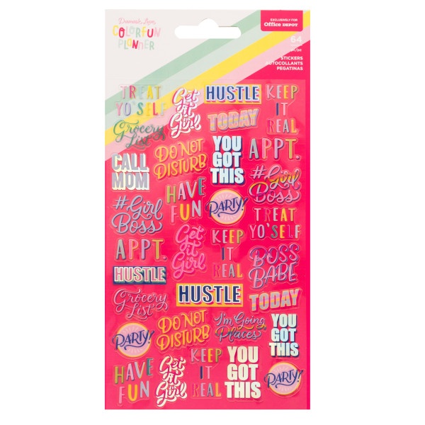 slide 1 of 2, American Crafts Damask Love Colorfun Planner Foil Phrase Stickers, Assorted Colors, Pack Of 64 Stickers, 64 ct