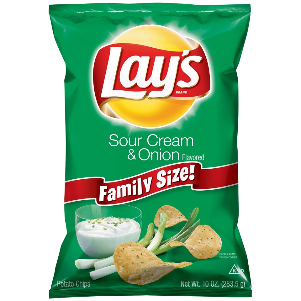 slide 1 of 5, Lay's Sour Cream & Onion Flavored Potato Chips Family Size, 10 oz