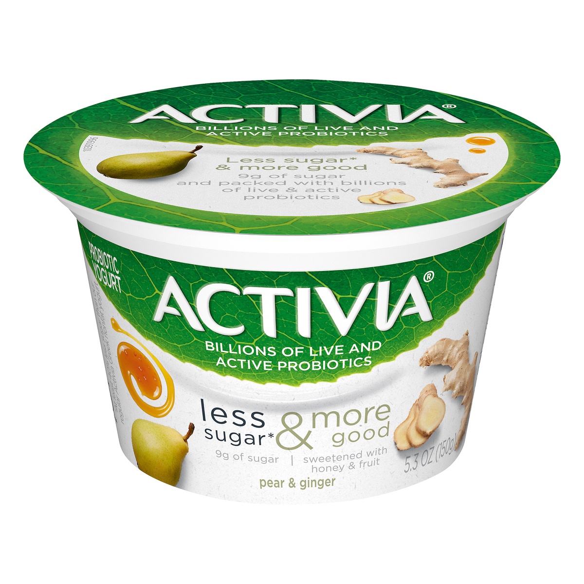 slide 1 of 1, Dannon Activia Less Sugar & More Good Pear & Ginger probiotic Yogurt, 5.3 oz