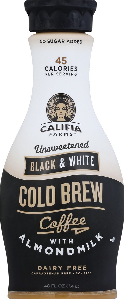 slide 4 of 4, Califia Farms Cold Brew Coffee - Black & White with Almondmilk, 48 oz