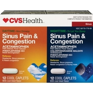 slide 1 of 1, CVS Health Sinus Pain & Congestion Acetominophen Caplets, Daytime And Nightime, 24 ct