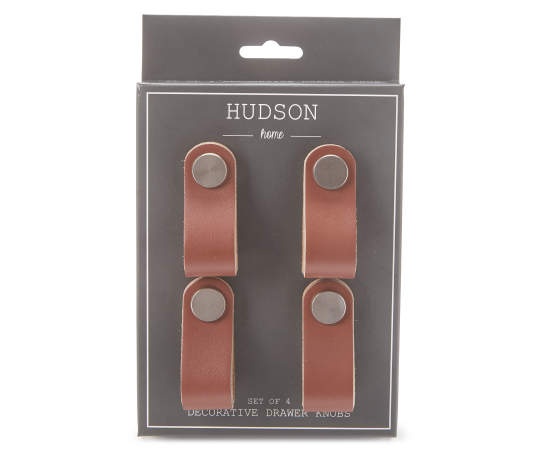 slide 1 of 1, Hudson Home Brown Faux Leather Drawer Knobs, 4 ct