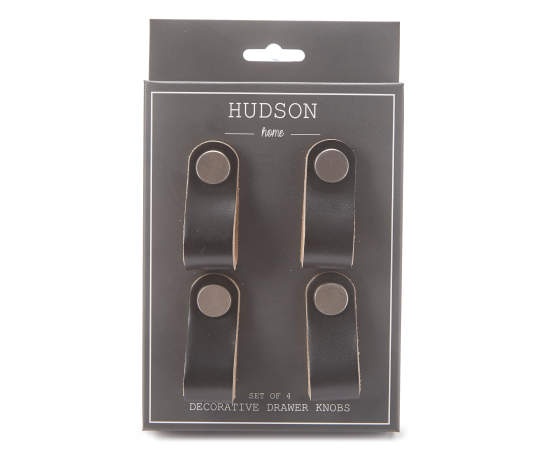 slide 1 of 1, Hudson Home Black Faux Leather Drawer Knobs, 4 ct
