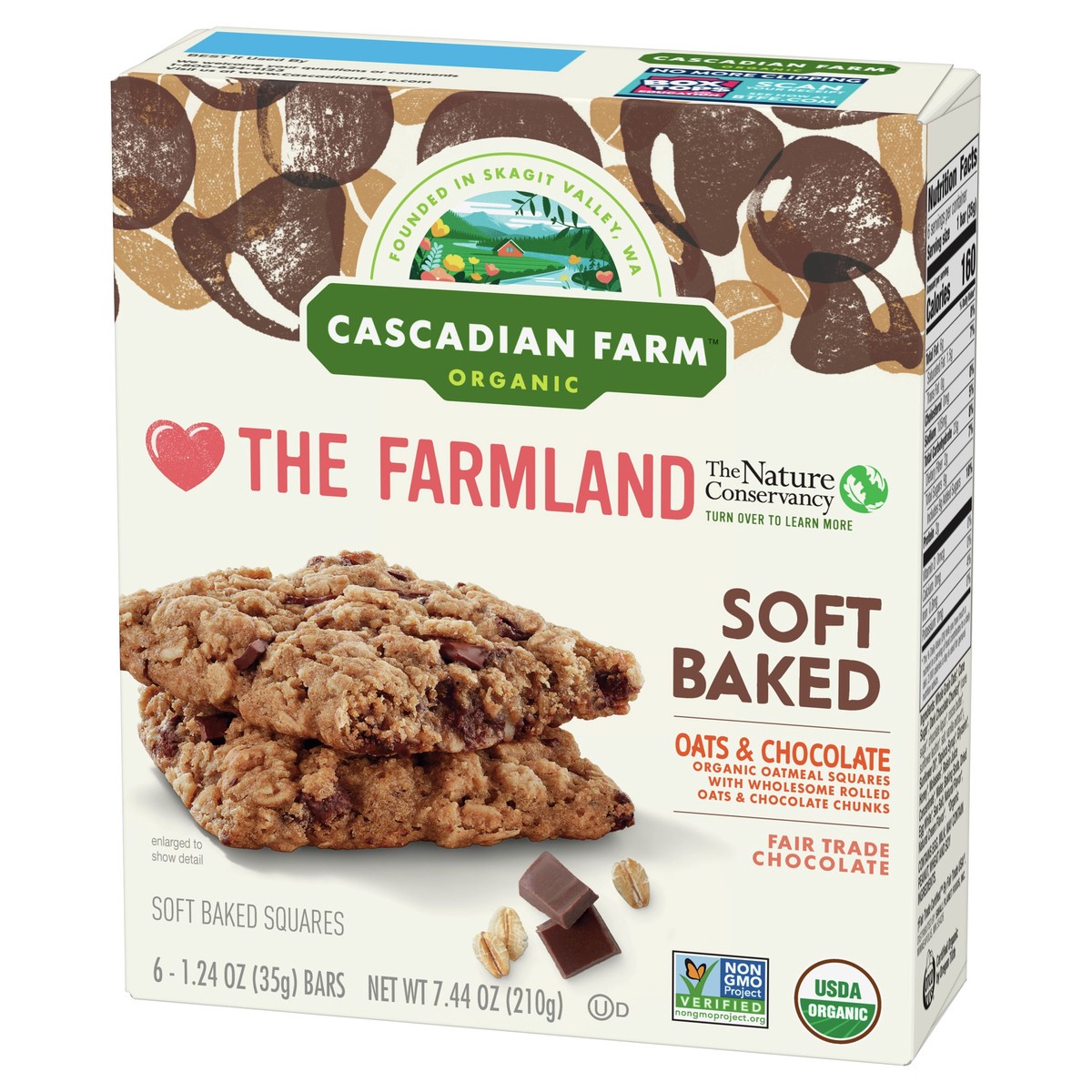 slide 2 of 12, Cascadian Farm Organic 6 Pack Oats & Chocolate Soft Baked Squares 6 ea, 6 ct; 1.24 oz