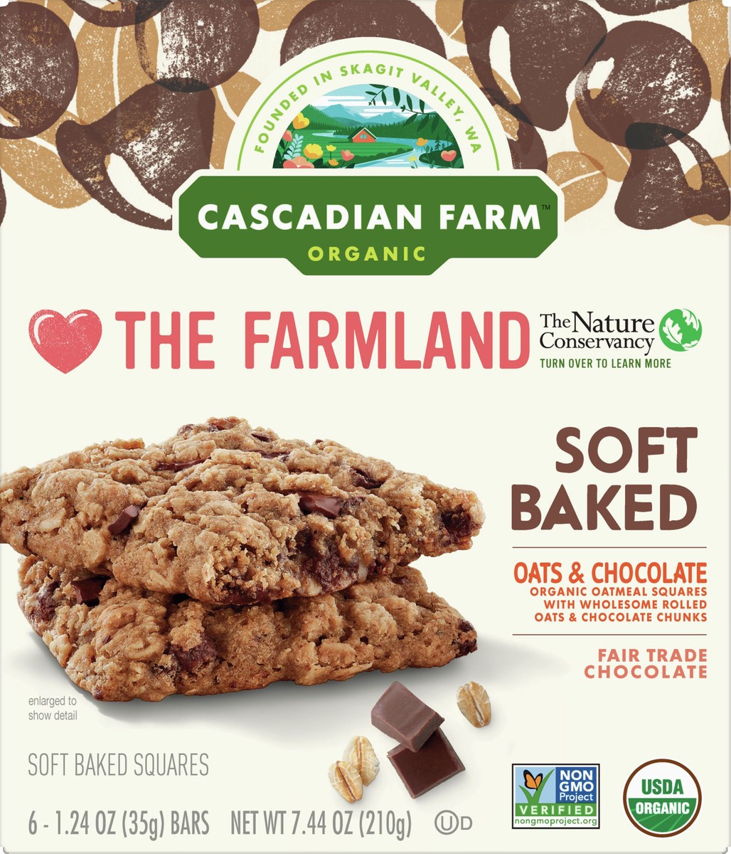 slide 12 of 12, Cascadian Farm Organic 6 Pack Oats & Chocolate Soft Baked Squares 6 ea, 6 ct; 1.24 oz