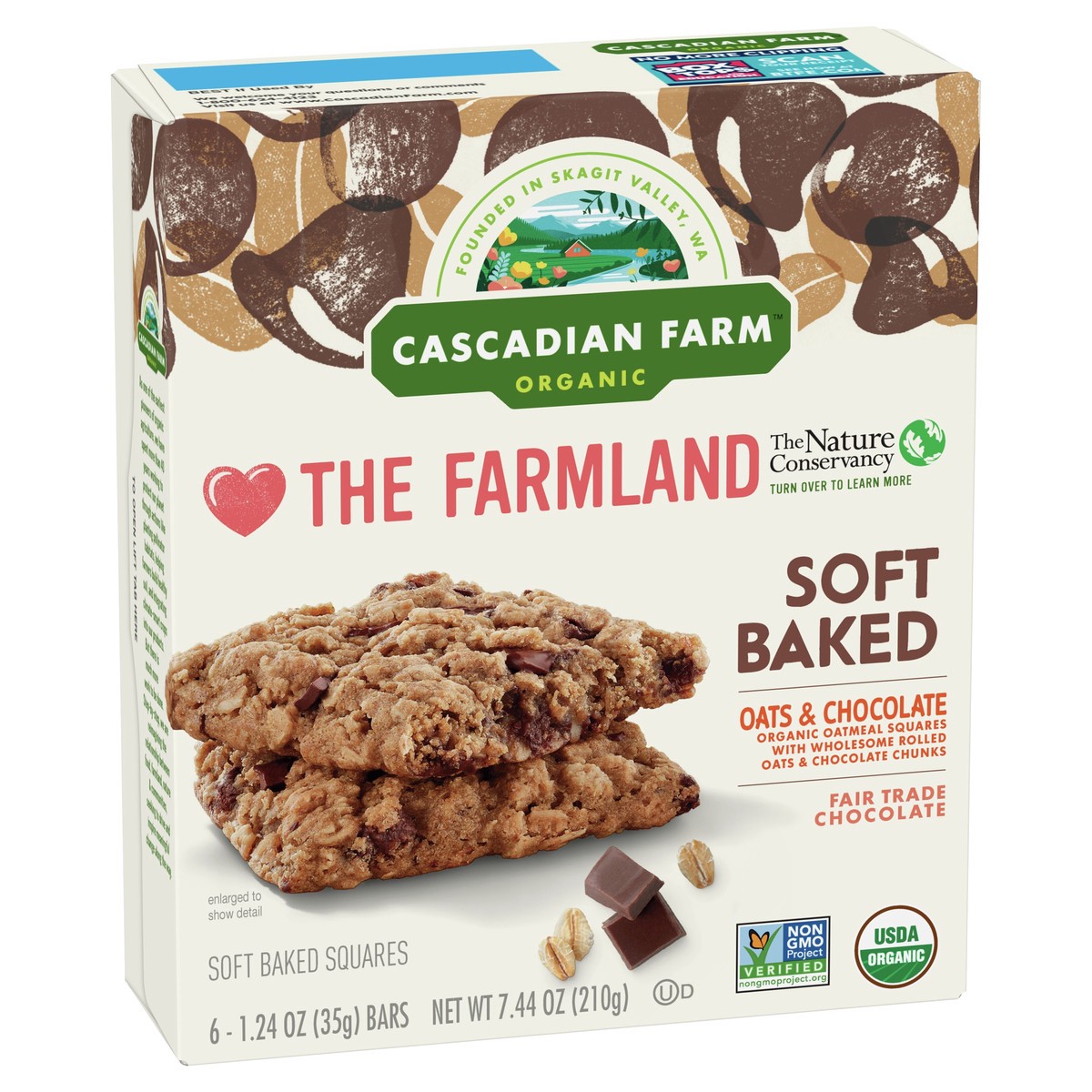 slide 9 of 12, Cascadian Farm Organic 6 Pack Oats & Chocolate Soft Baked Squares 6 ea, 6 ct; 1.24 oz