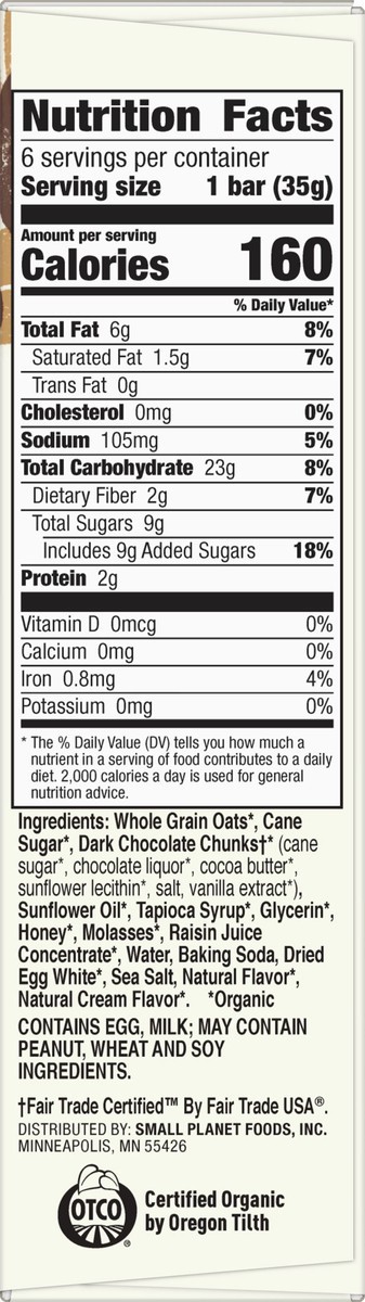 slide 10 of 12, Cascadian Farm Organic 6 Pack Oats & Chocolate Soft Baked Squares 6 ea, 6 ct; 1.24 oz