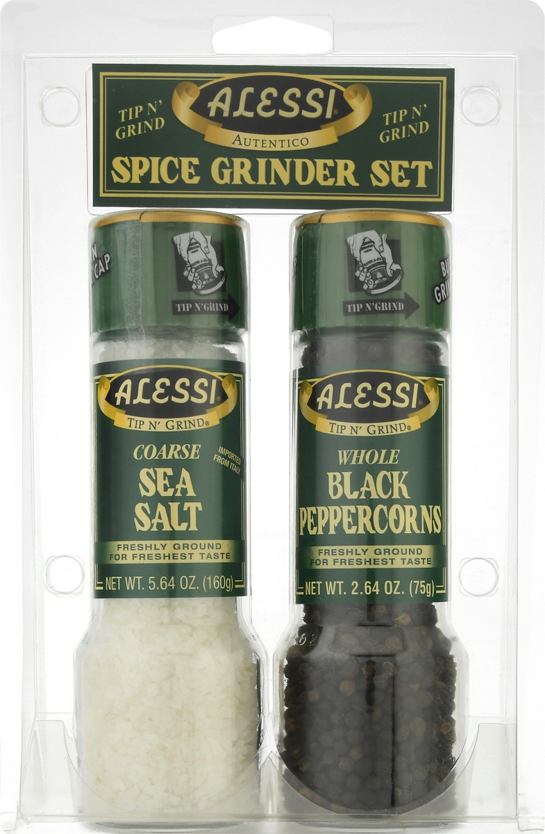 slide 7 of 8, Alessi Tip N' Grind Spice Grinder Set Coarse Sea Salt & Whole Black Peppercorn, 2 ct