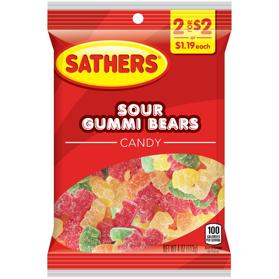 slide 1 of 2, Sathers Candy, Sour, Gummi Bears, 4 oz