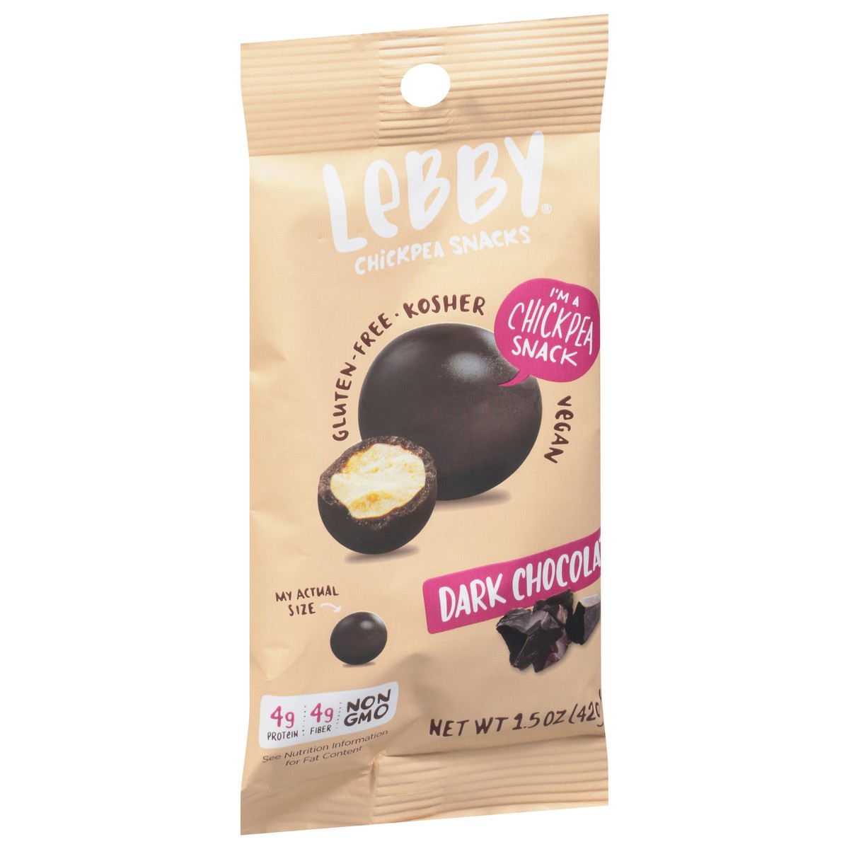 slide 8 of 9, Lebby Dark Chocolate Chickpea Snacks 1.5 oz, 1.5 oz