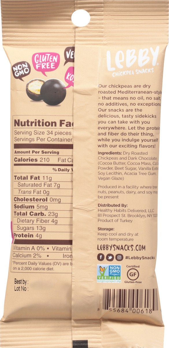 slide 9 of 9, Lebby Dark Chocolate Chickpea Snacks 1.5 oz, 1.5 oz
