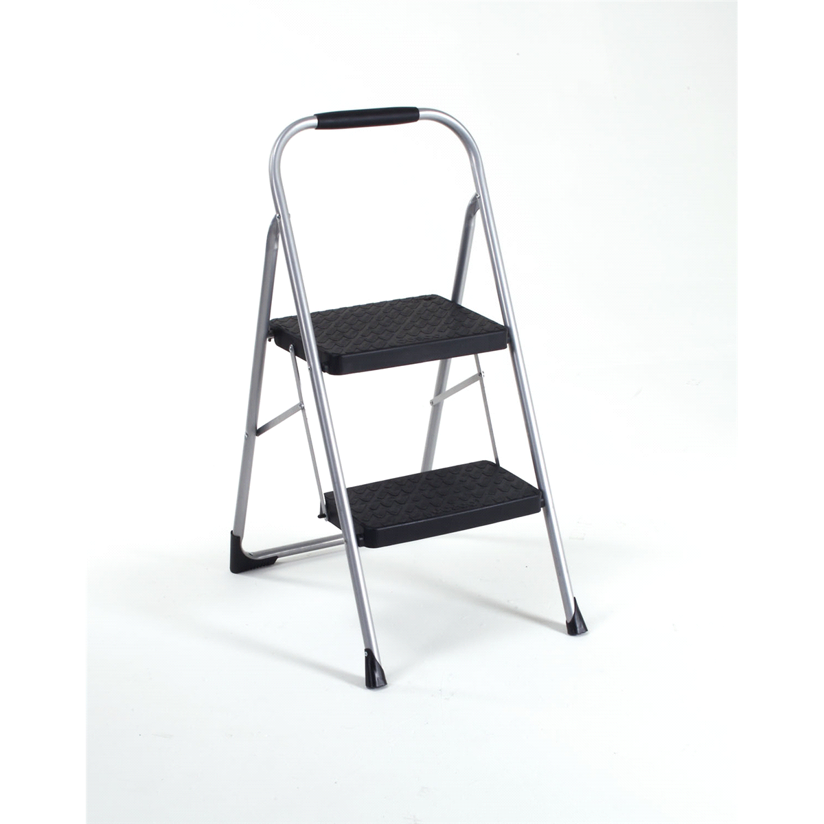 slide 1 of 9, Cosco Big Step 2-Step Folding Step Stool - Platinum/Black, 34.65 in x 17.2 in x 22.84 in