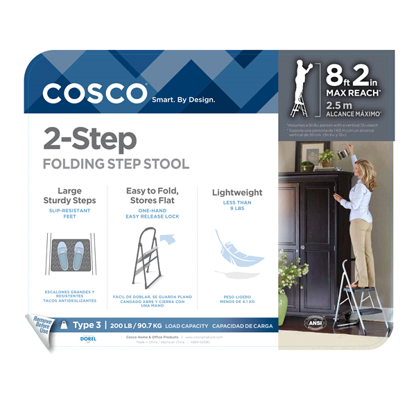 slide 8 of 9, Cosco Big Step 2-Step Folding Step Stool - Platinum/Black, 34.65 in x 17.2 in x 22.84 in