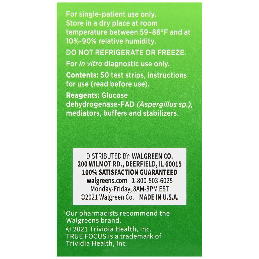 slide 2 of 5, Walgreens True Focus Self Monitoring Blood Glucose Test Strips, 50 ct