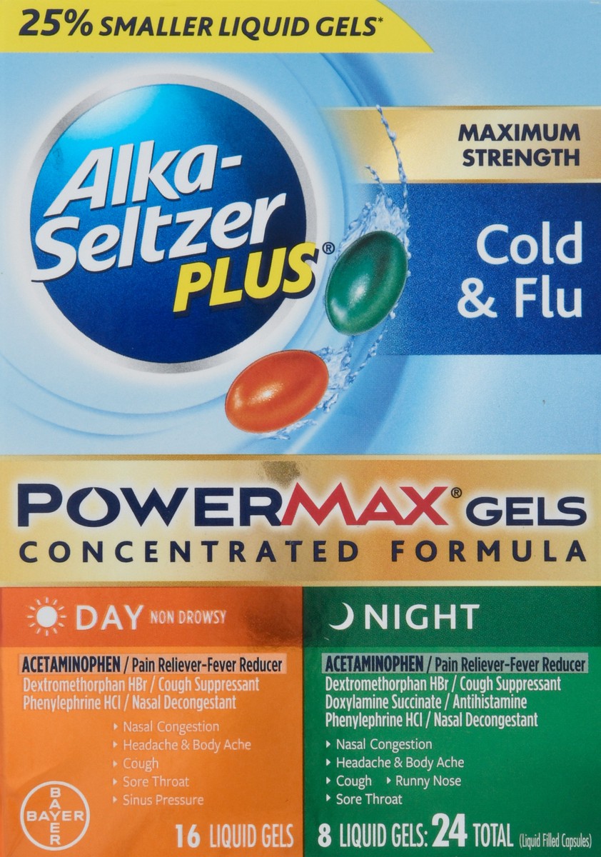 slide 6 of 9, Alka-Seltzer Plus Day & Night Non-Drowsy Cold & Flu Powermax Liquid Gels Concentrated Formula, 24 ct