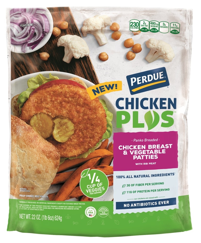 slide 1 of 1, Perdue Patties Panko Breaded Chicken Breast & Vegetable, 22 oz