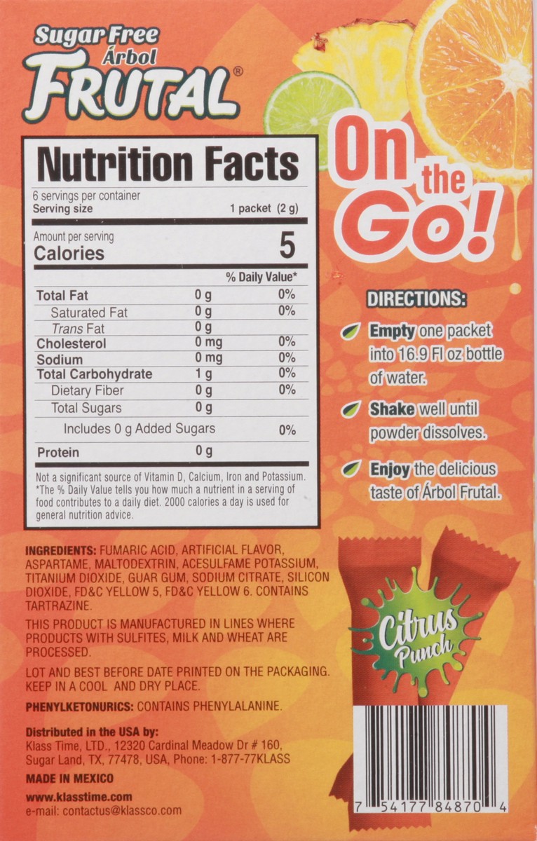 slide 4 of 13, Frutal Arbol On the Go! Sugar Free Citrus Punch Drink Mix - 6 ct, 6 ct