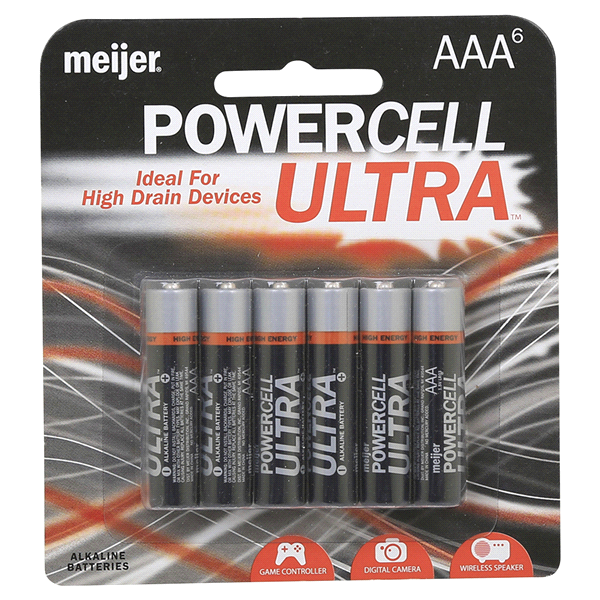 slide 1 of 1, Meijer Powercell Ultra High Energy Battery AAA, 6 ct