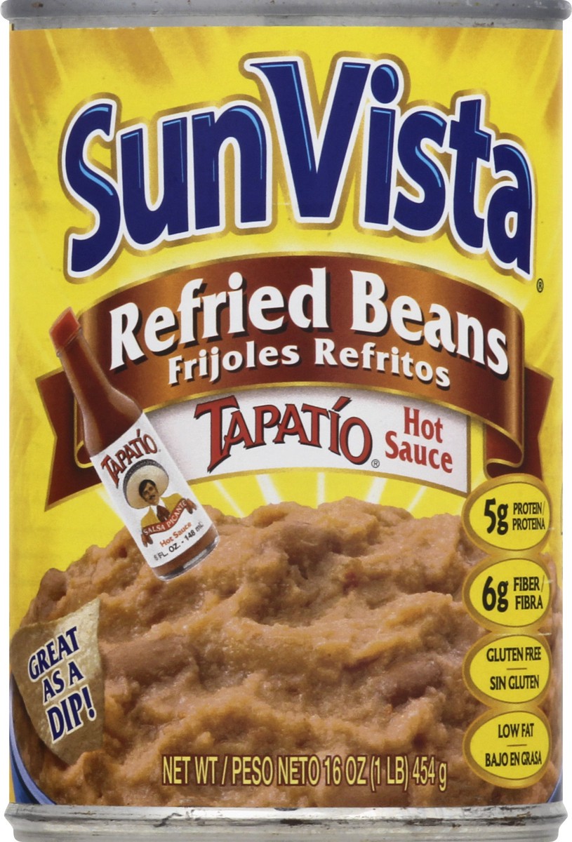 slide 6 of 13, SunVista Tapatio Hot Sauce Refried Beans 16 oz, 15 oz