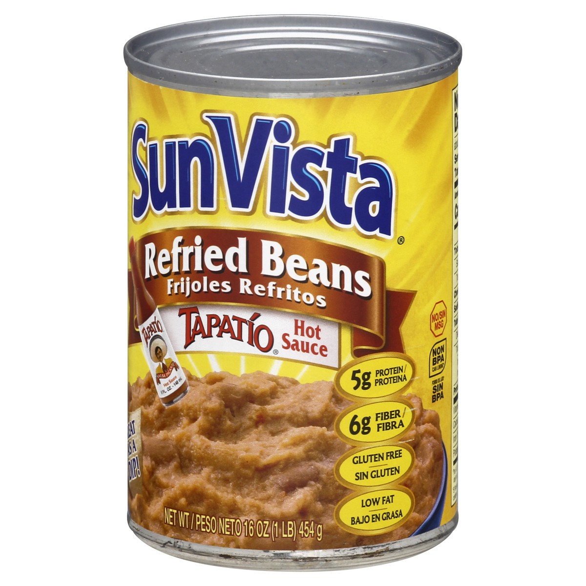 slide 11 of 13, SunVista Tapatio Hot Sauce Refried Beans 16 oz, 15 oz