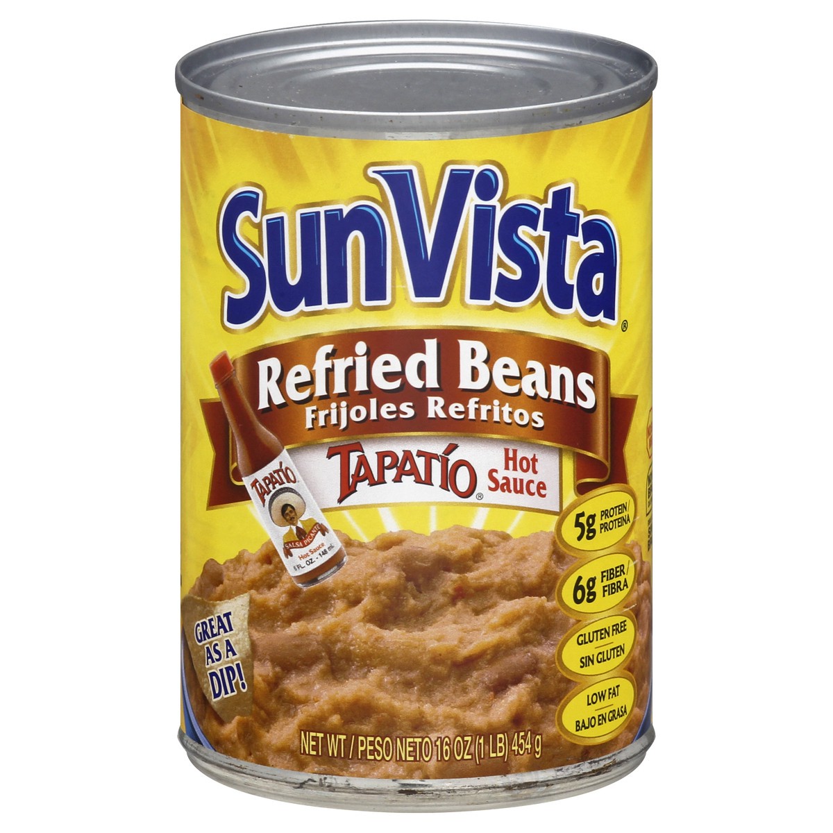 slide 10 of 13, SunVista Tapatio Hot Sauce Refried Beans 16 oz, 15 oz