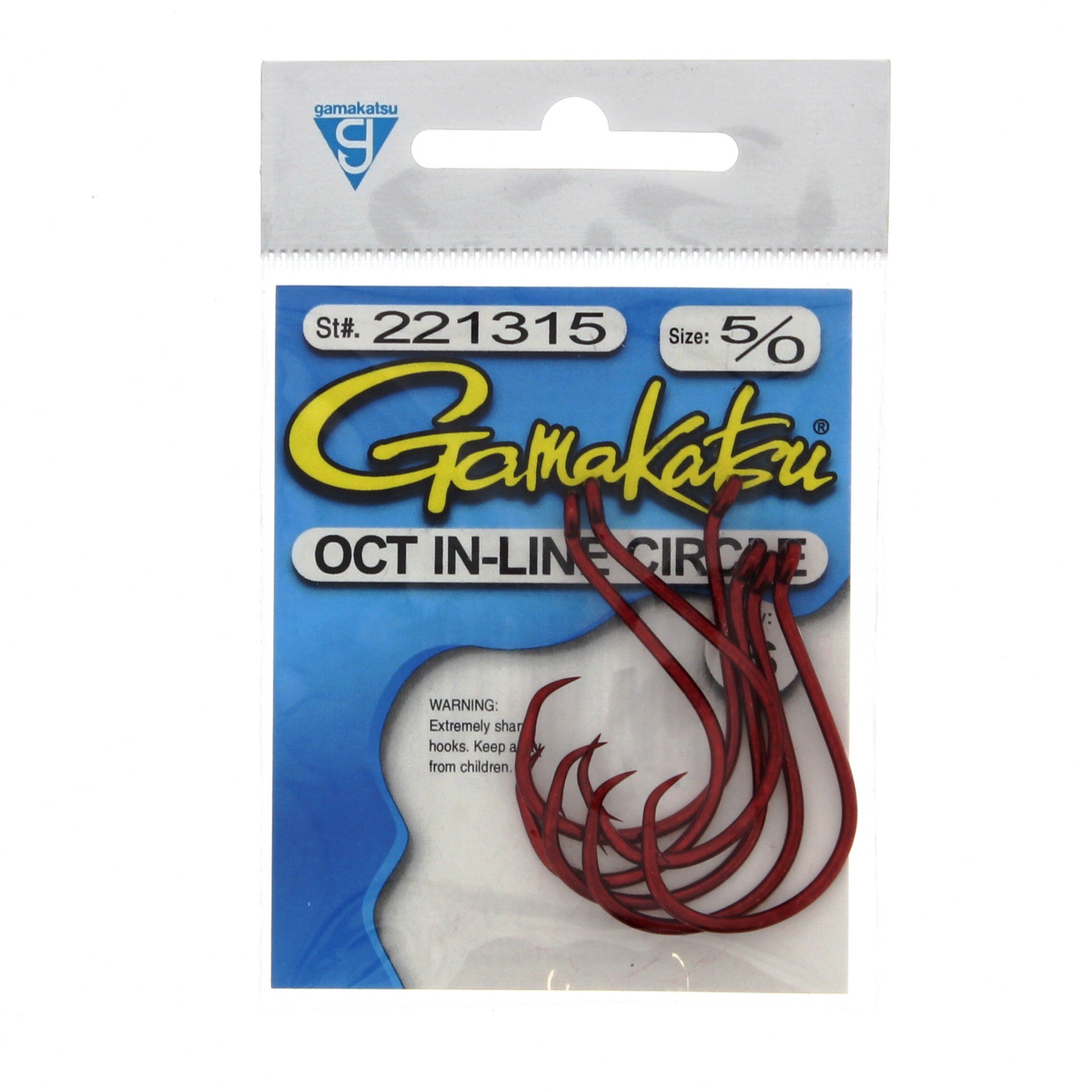 slide 1 of 1, Gamakatsu Octopus In-Line Circle Hooks Red Size 5/0, 6 ct