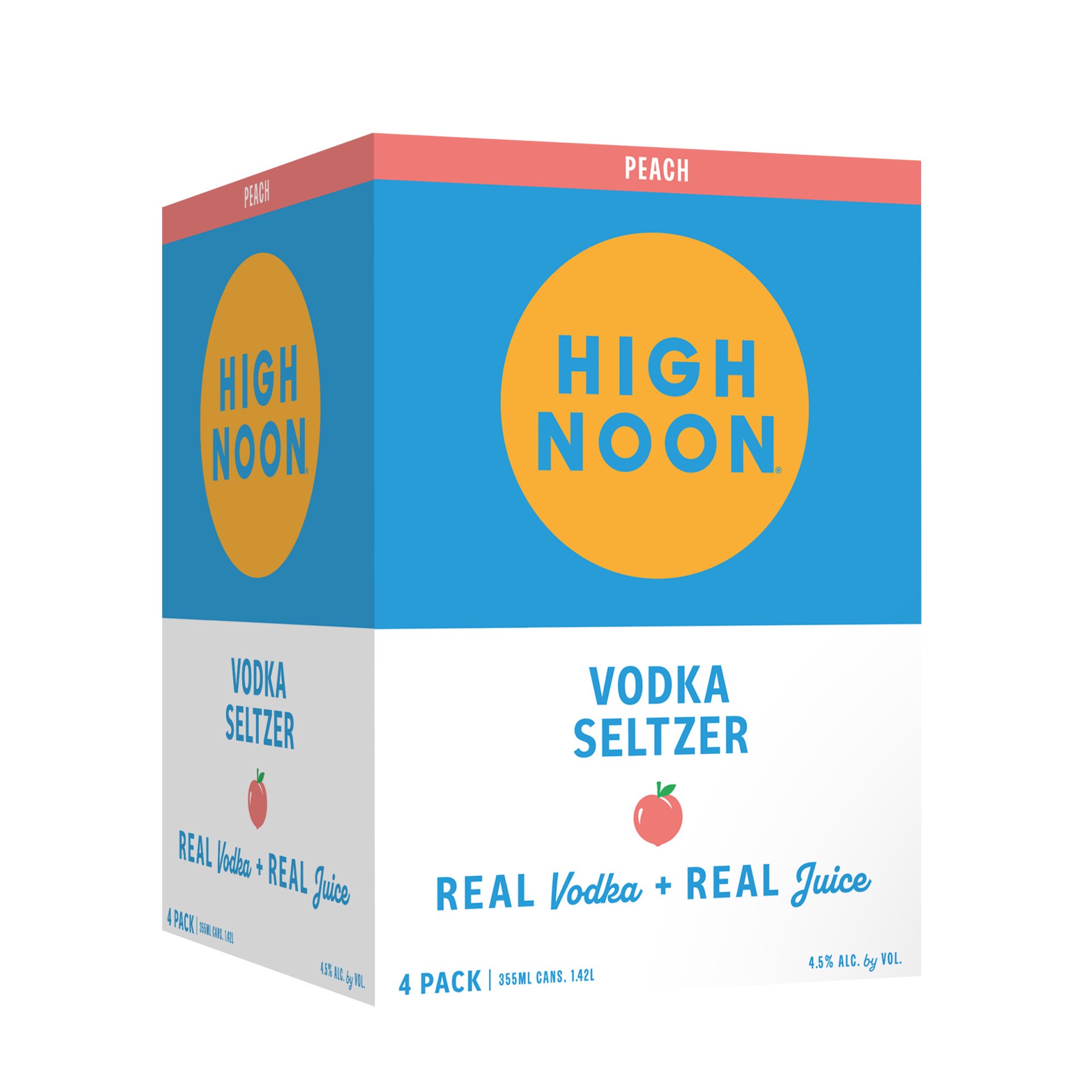 slide 1 of 3, High Noon Peach Vodka Hard Seltzer 355ml Can 4 Pack, 4 ct; 12 oz
