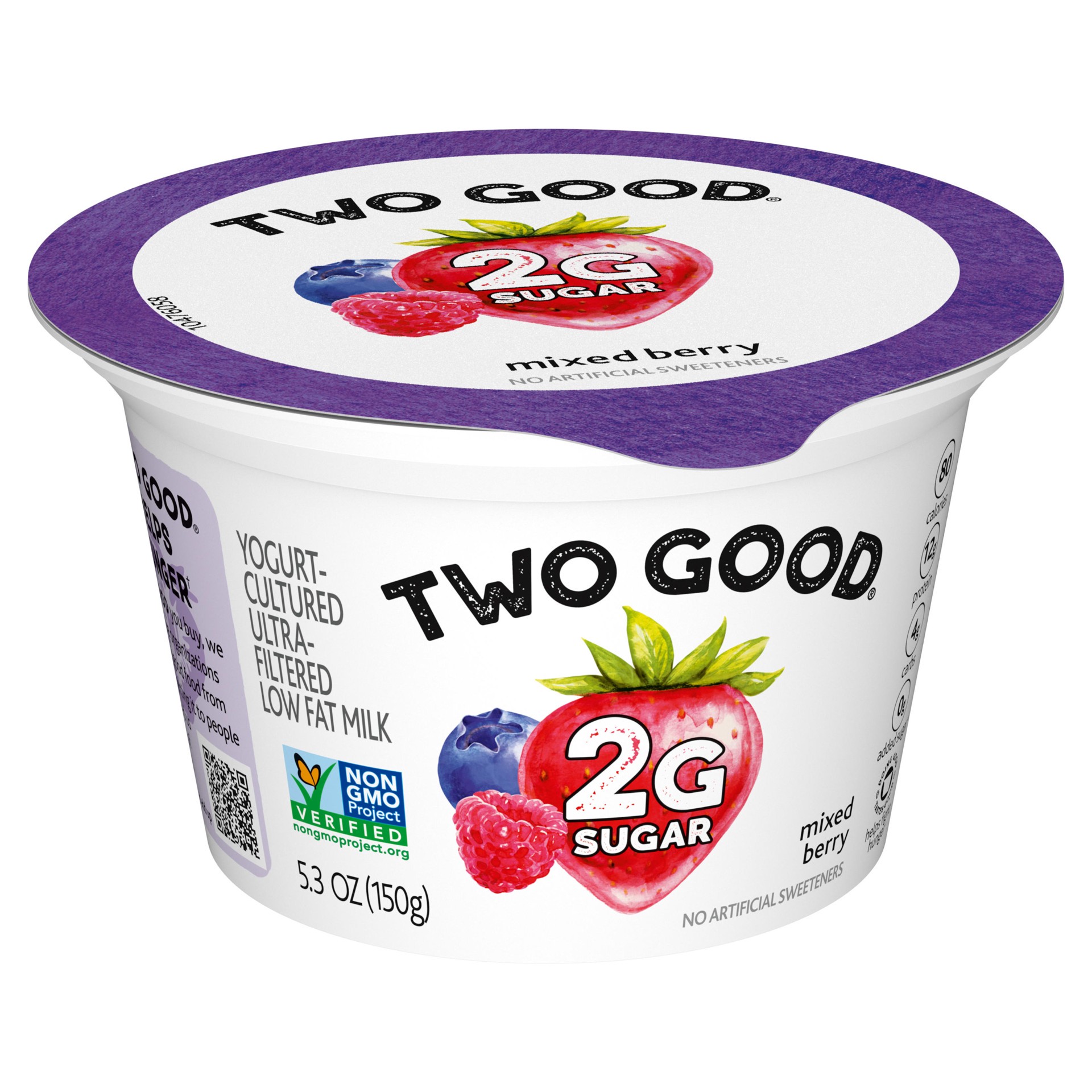 slide 3 of 5, Too Good & Co. Mixed Berry Flavored Lower Sugar, Low Fat Greek Yogurt Cultured Product, Gluten Free, Keto Friendly Healthy Snacks, 5.3 OZ Cup, 5.3 oz