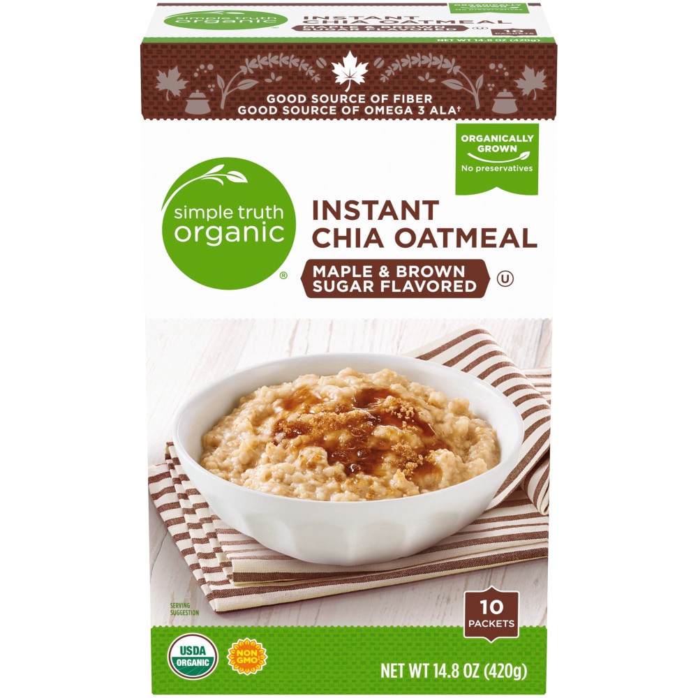 slide 1 of 5, Simple Truth Organic Instant Chia Oatmeal Maple & Brown Sugar, 14.8 oz