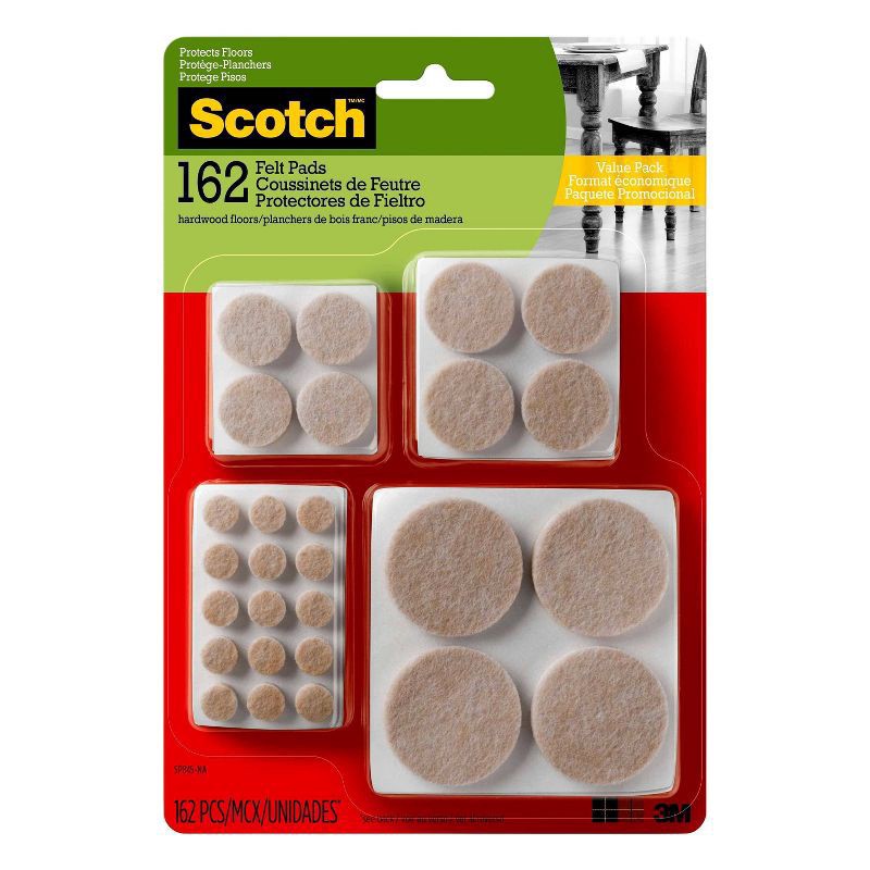 slide 1 of 15, Scotch 2'' X 2'' X 0.2'' Floor Pad 162ct: Felt Chair Leg Protectors, Anti-Scratch, Beige PET Material, 0.2" Thick, 162 ct