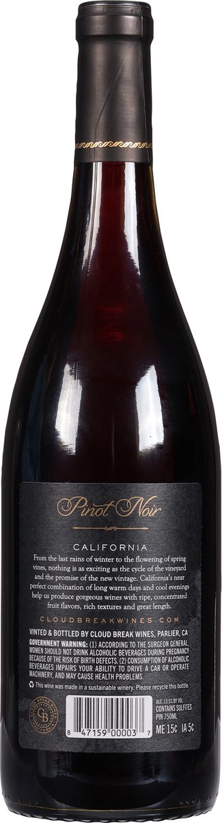 slide 8 of 9, Cloud Break California Pinot Noir 750 ml, 750 ml