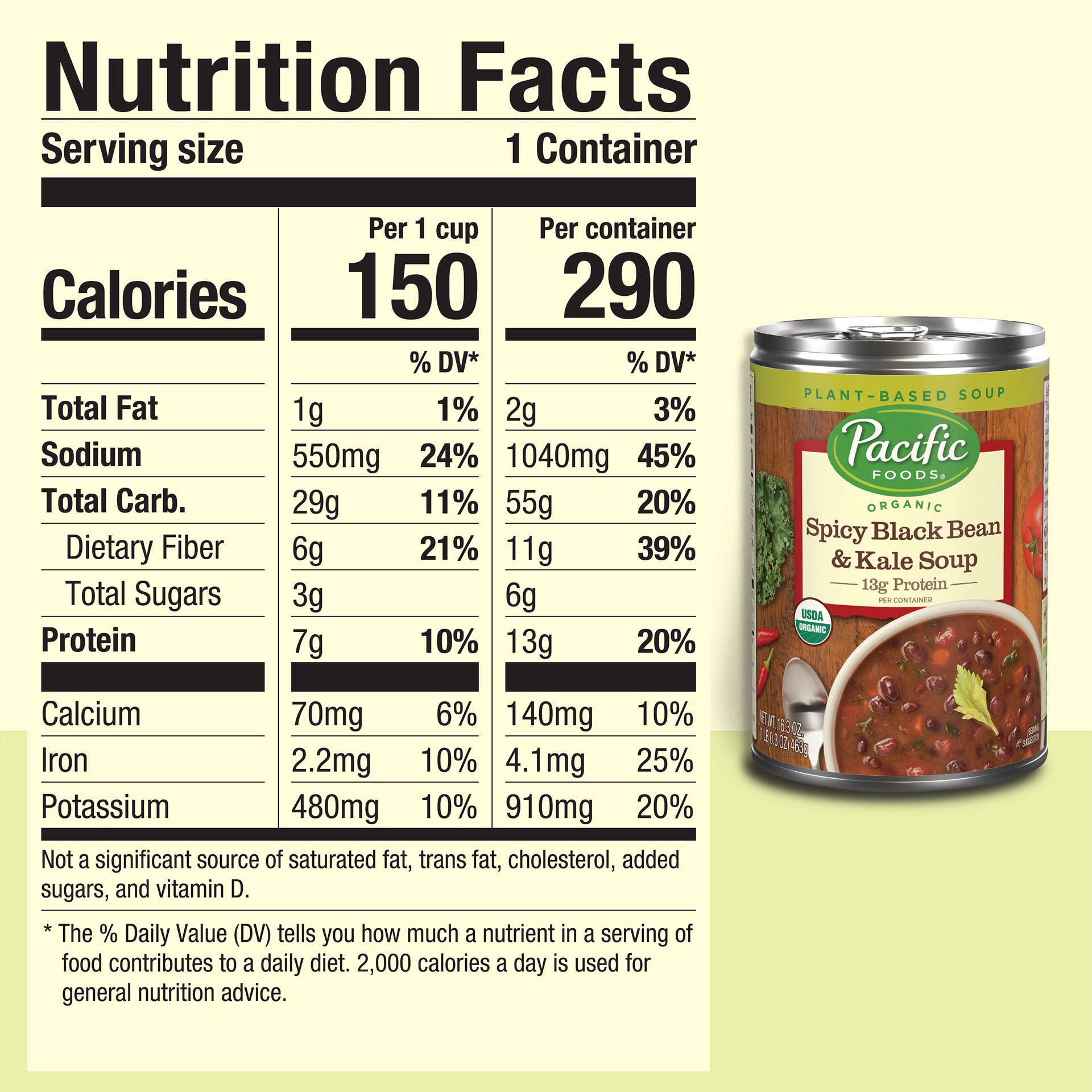 slide 5 of 8, Pacific Foods Organic Plant Based Spicy Black Bean and Vegetable Soup, 16.3 oz Can, 16.3 oz