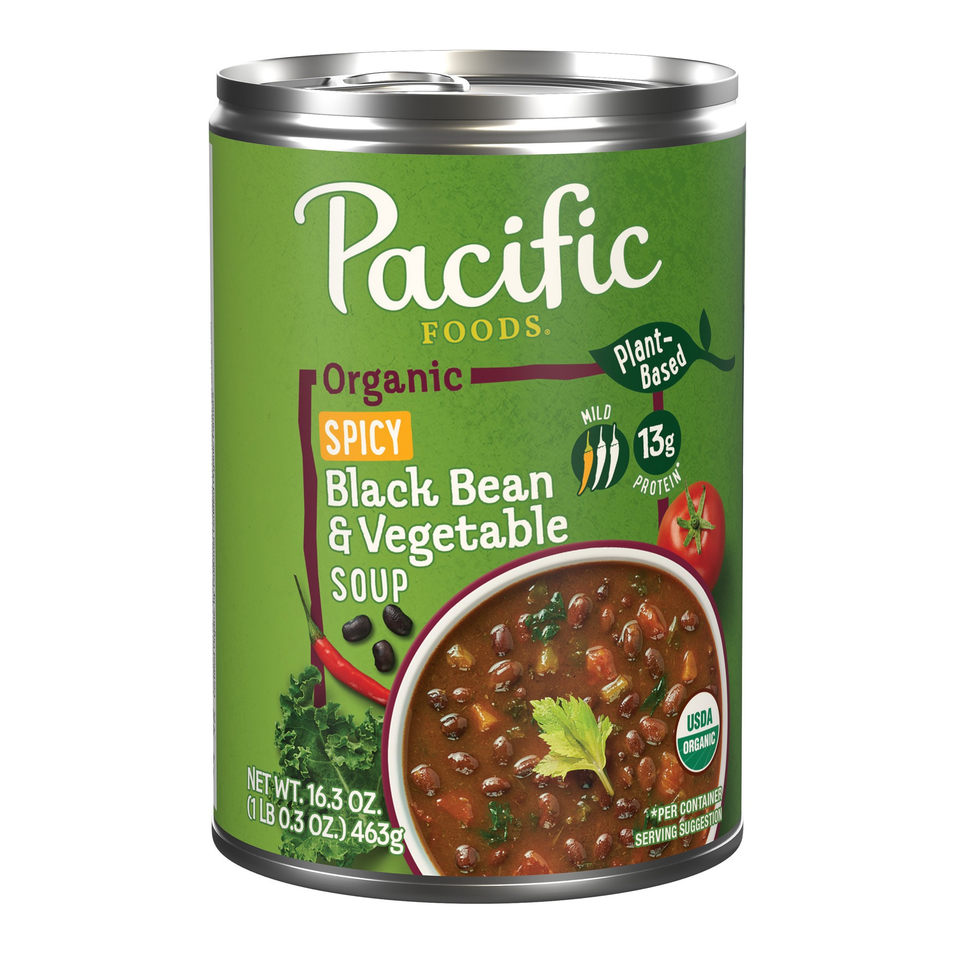 slide 1 of 8, Pacific Foods Organic Plant Based Spicy Black Bean and Vegetable Soup, 16.3 oz Can, 16.3 oz