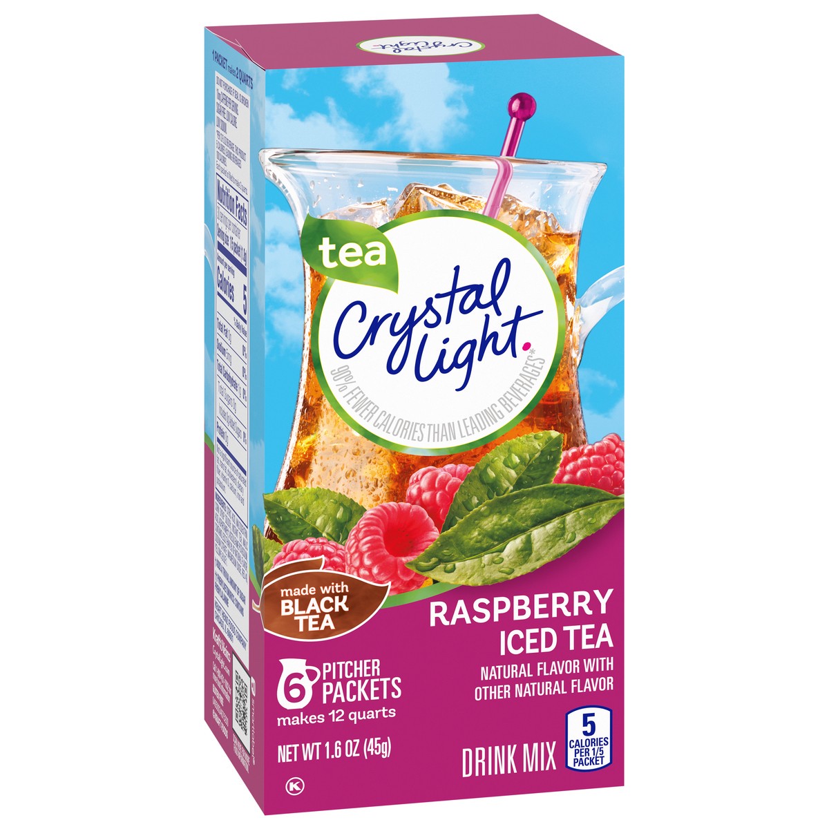 slide 2 of 9, Crystal Light Raspberry Iced Tea Naturally Flavored Powdered Drink Mix, 6 ct Pitcher Packets, 6 ct