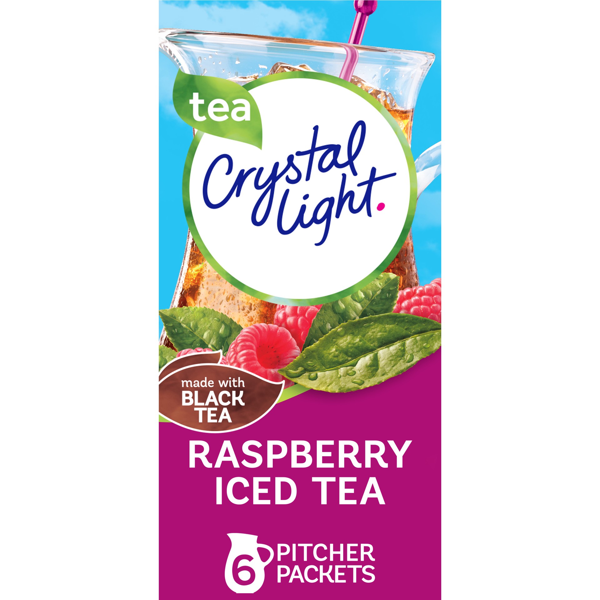 slide 1 of 9, Crystal Light Raspberry Iced Tea Naturally Flavored Powdered Drink Mix, 6 ct Pitcher Packets, 6 ct