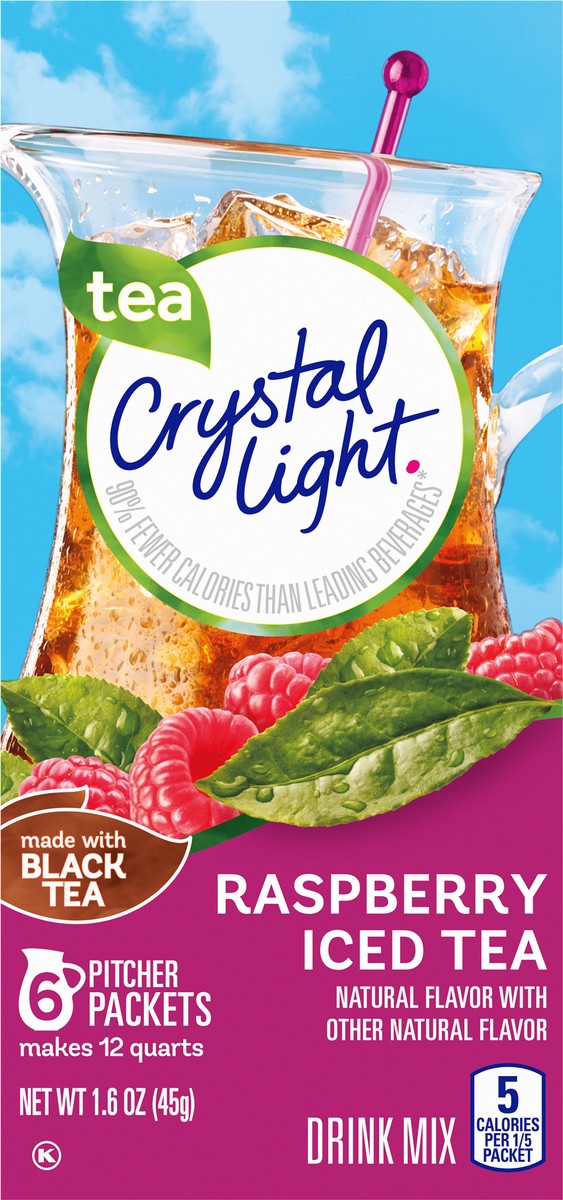 slide 7 of 9, Crystal Light Raspberry Iced Tea Naturally Flavored Powdered Drink Mix, 6 ct Pitcher Packets, 6 ct