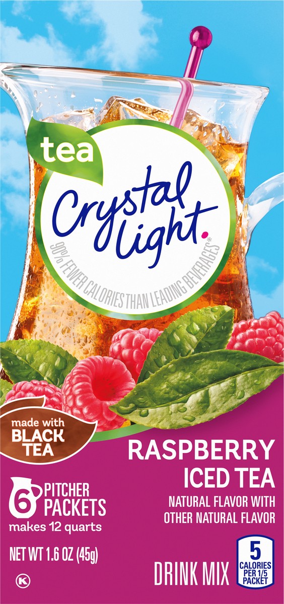 slide 4 of 9, Crystal Light Raspberry Iced Tea Naturally Flavored Powdered Drink Mix, 6 ct Pitcher Packets, 6 ct